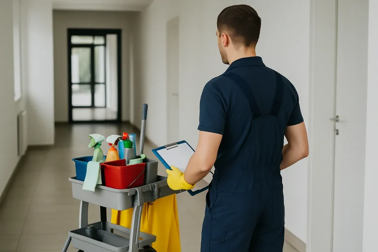 Un technicien de nettoyage effectuant des tâches dans un appartement à Amnéville.