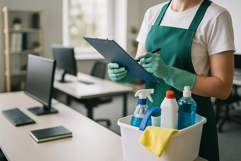 Un professionnel du nettoyage en action dans un appartement à Bousse, utilisant des produits écologiques.