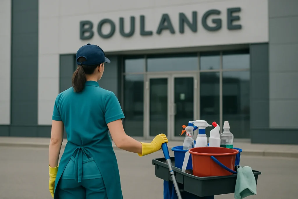 Équipe de nettoyage dans un appartement à Boulange, utilisant des produits écologiques.