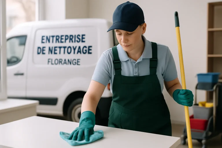 Équipe de nettoyage à Florange utilisant des équipements professionnels dans un appartement.