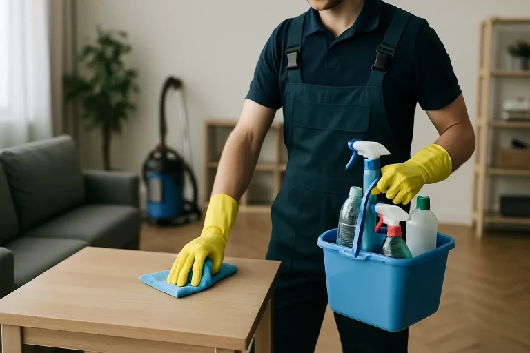 Technicien en nettoyage professionnel travaillant dans un appartement insalubre à GUENANGE.