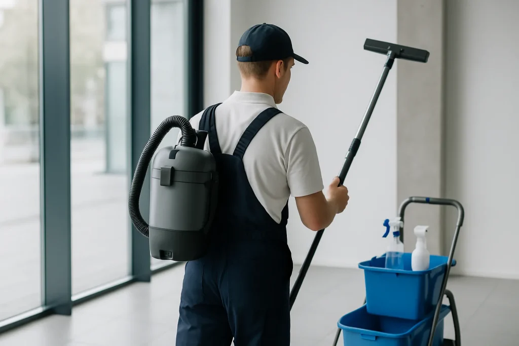 Technicien de nettoyage à REDING utilisant des équipements dans un appartement.