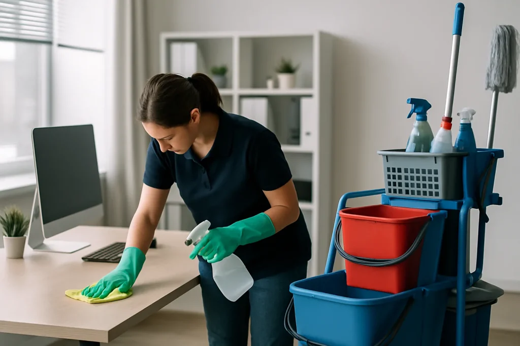 Un professionnel du nettoyage utilise des équipements modernes dans un appartement à Fontoy.