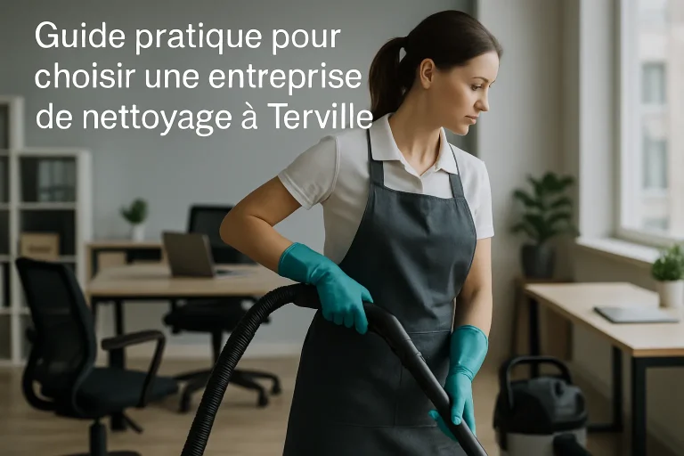 Technicien de nettoyage professionnel dans un appartement à Terville, utilisant un aspirateur.