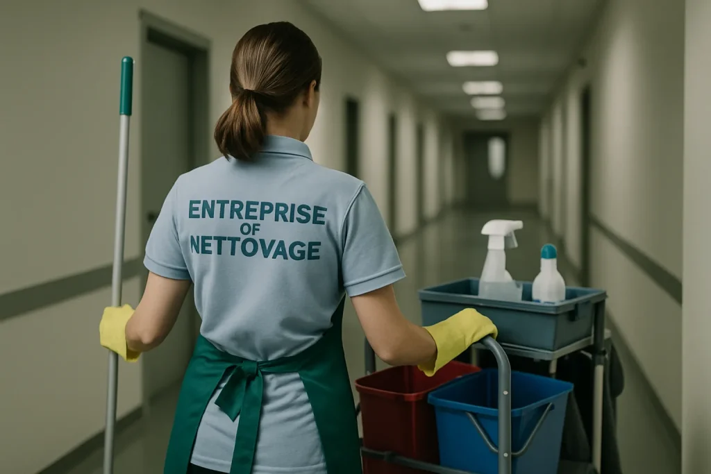 Technicien de nettoyage à Knutange utilisant un aspirateur dans un appartement.