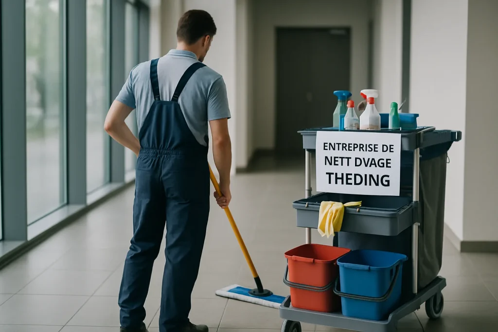 Équipe de nettoyage à Théding utilisant des produits écologiques dans un appartement.