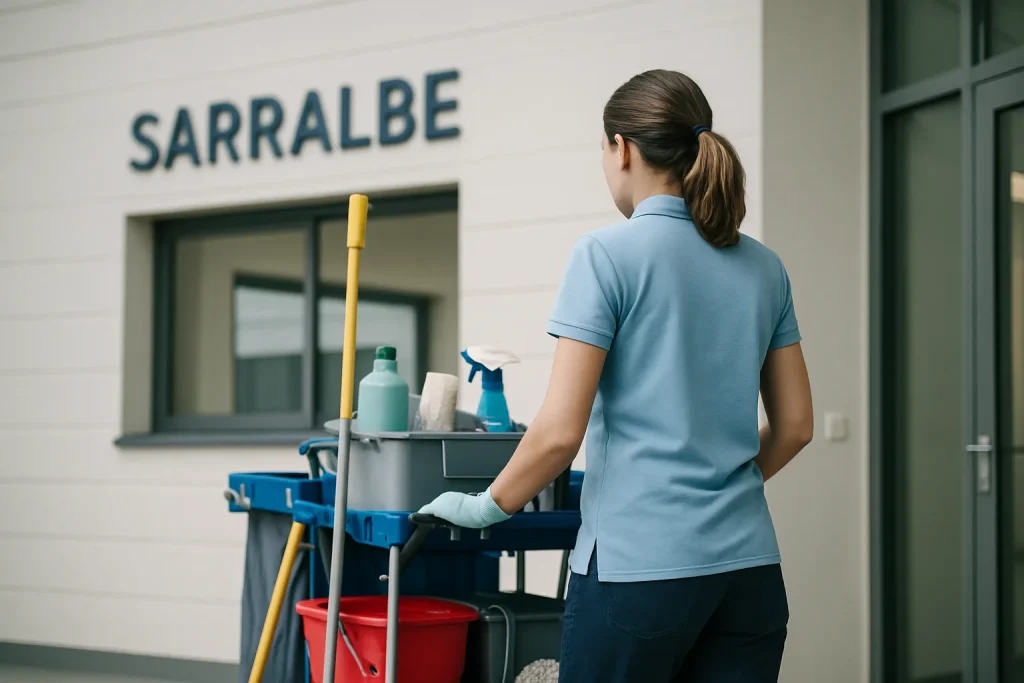 Équipe de nettoyage professionnelle dans un appartement à Sarralbe, en train de nettoyer.