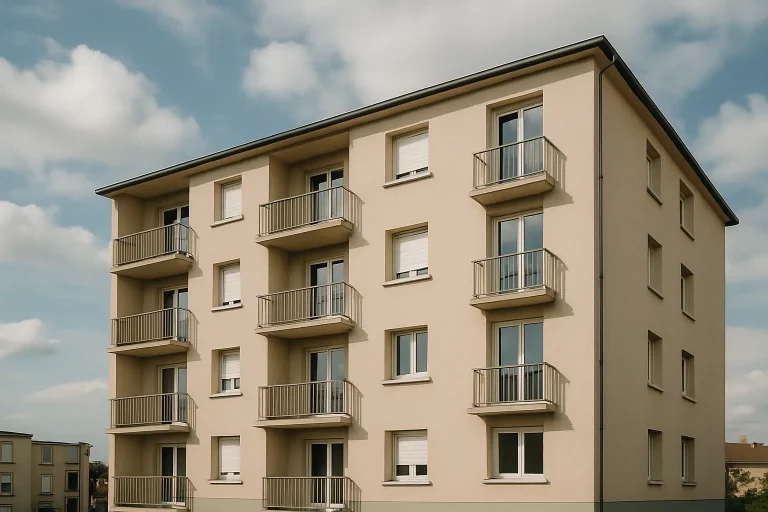 Immeuble résidentiel à Maizières-lès-Metz, façade vue en lumière du jour.